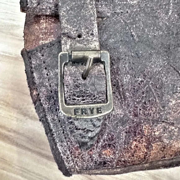 FRYE | Veronica Slouch Boot Chocol Crackle Leather Knee High Moto | Size 6.5 - Picture 8 of 8